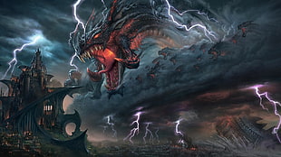 gray dragon illustration, dragon, fantasy art HD wallpaper
