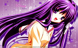 purple-haired female anime character HD wallpaper