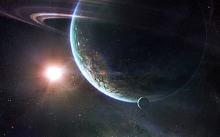 Saturn planet illustration, space, planet, digital art, planetary rings