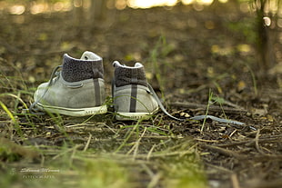 pair of shoes on a grass ground HD wallpaper