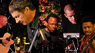group of men using music instruments collage