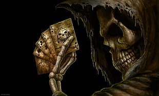 skeleton holding play cards digital art, fantasy art, Dead mans hand