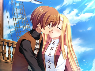 boy and girl anime kissing each other HD wallpaper