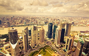aerial photography of high-rise buildings, cityscape, clouds, building, Shanghai