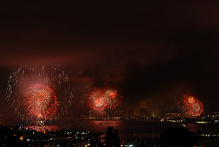 panoramic photography of fireworks during night time HD wallpaper