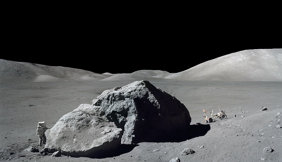 gray rock, Apollo, Moon, landscape, astronaut HD wallpaper