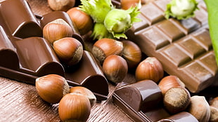 chocolate bars surrounded by chestnuts HD wallpaper