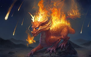 photo of fire dragon on stone artwork