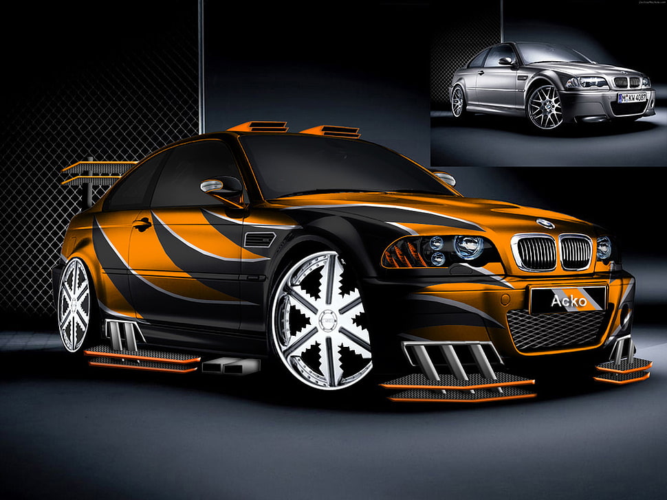 orange and black BMW E36 HD wallpaper