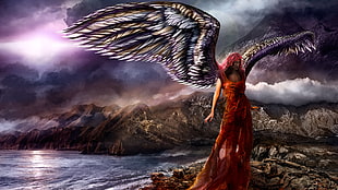 woman wearing dress with wings poster
