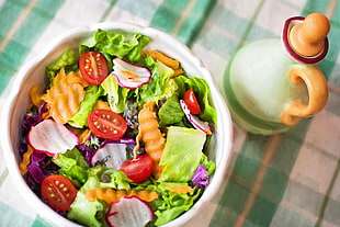 vegetable salad in white bowl HD wallpaper