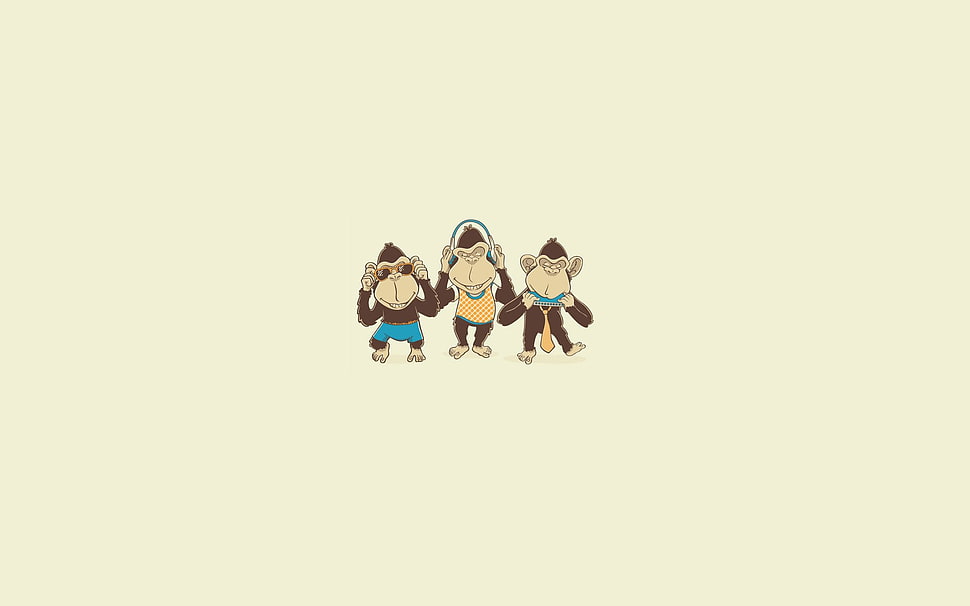 three wise monkeys illustration, minimalism HD wallpaper
