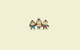 three wise monkeys illustration, minimalism