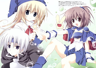 three female anime character illustration HD wallpaper