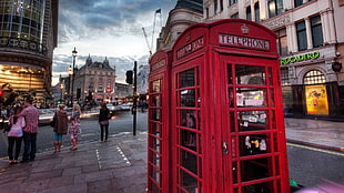 red telephone booth, telephone, city, London, urban