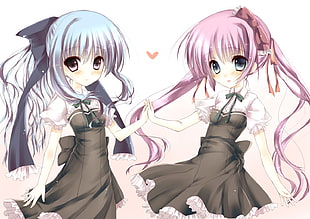 two female anime character illustration