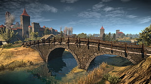 bridge near town painting, The Witcher 3: Wild Hunt, Novigrad, bridge, The Witcher HD wallpaper