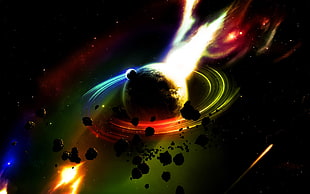 multicolored galaxy 3D wallpaper, space, planet, asteroid, planetary rings