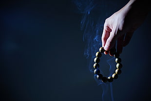 beaded brown bracelet, Rosary, Hand, Smoke HD wallpaper