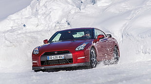 red vehicle, Nissan, Nissan GT-R, winter, car