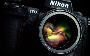 black Nikon F100 camera closeup photo HD wallpaper