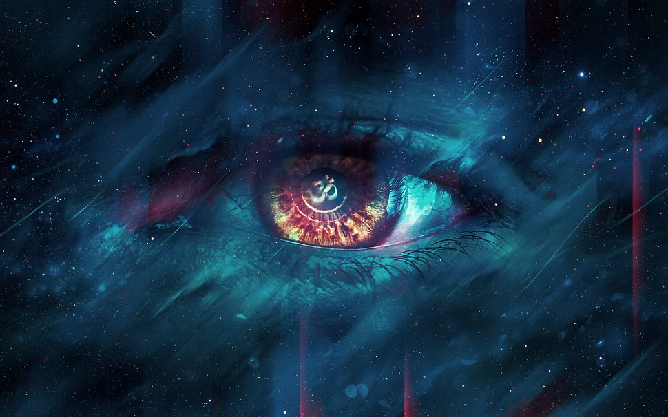 closeup photo of person's eye, psychedelic, space, eyes, Headhunterz HD wallpaper