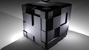 black and white wooden cabinet, 3D, cube, abstract
