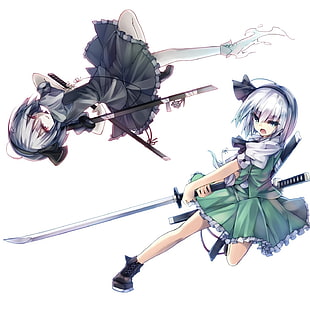female short gray-haired anime character wallpaper, Touhou, Konpaku Youmu
