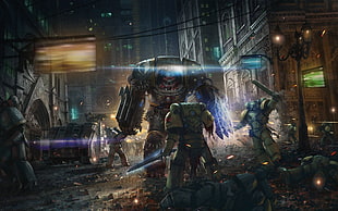 gray robots in the city wallpaper, artwork, fantasy art, futuristic armor, Warhammer 40,000