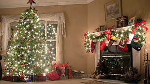 lighted christmas on living room HD wallpaper