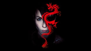 woman with red dragon clip art