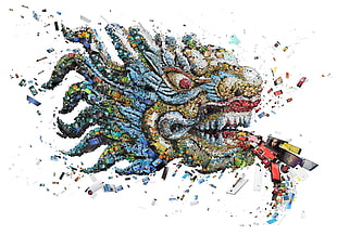 dragon abstract illustration, digital art, Chinese, dragon, face HD wallpaper