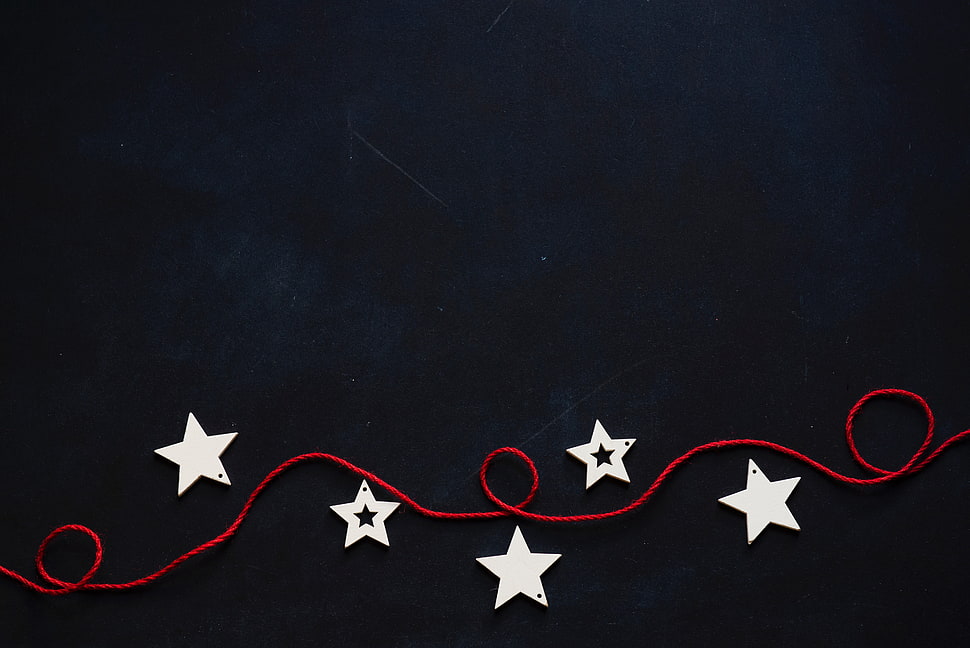 red string and five white stars decors, minimalism, simple background, Christmas ornaments  HD wallpaper