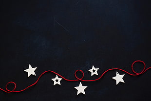 red string and five white stars decors, minimalism, simple background, Christmas ornaments 