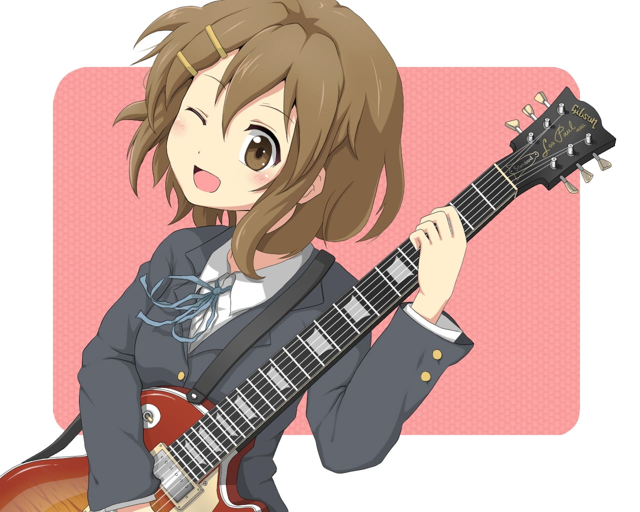 Female anime character in school uniform playing guitar digital ...