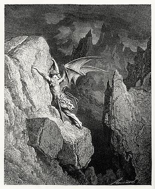 fallen angel illustration, Satanism, Satan, Gustave Doré