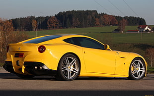 yellow 5-door hatchback, car, Ferrari, yellow cars, Ferrari F12