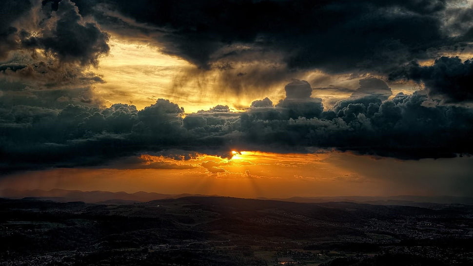 cloudy sky during golden hour digital wallpaper, clouds HD wallpaper