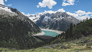 panoramic photo of body of water, mountains, nature, forest, clouds