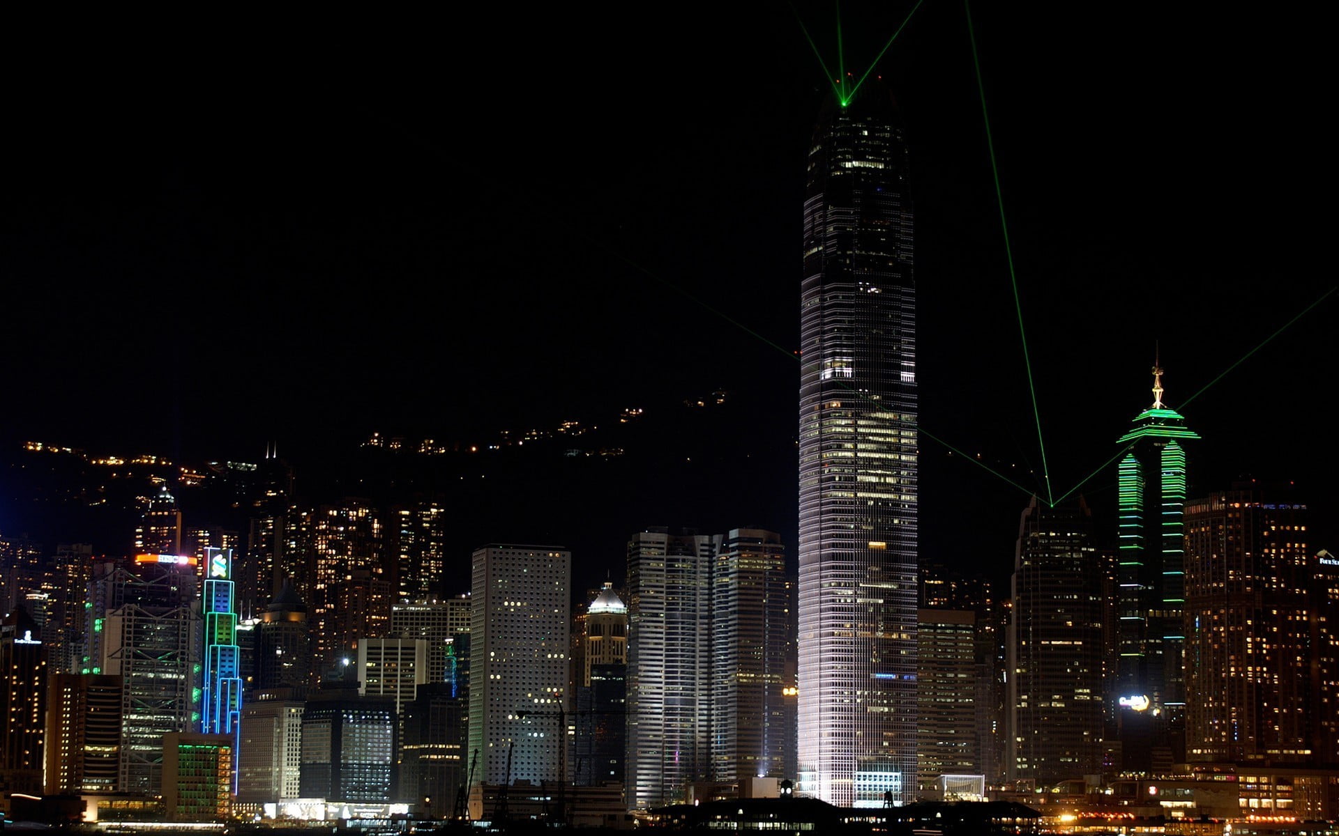 city buildings, city, night, lights, skyscraper