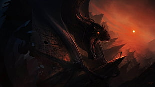 black dragon artwork, artwork, dragon, dark fantasy, fantasy art HD wallpaper