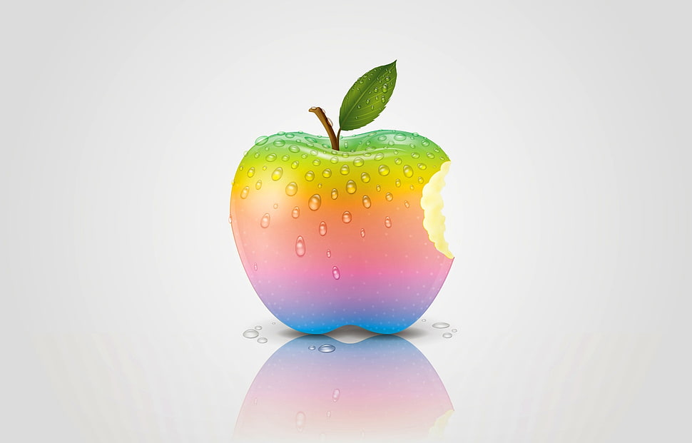 green, yellow, pink, orange, and blue bitten apple HD wallpaper