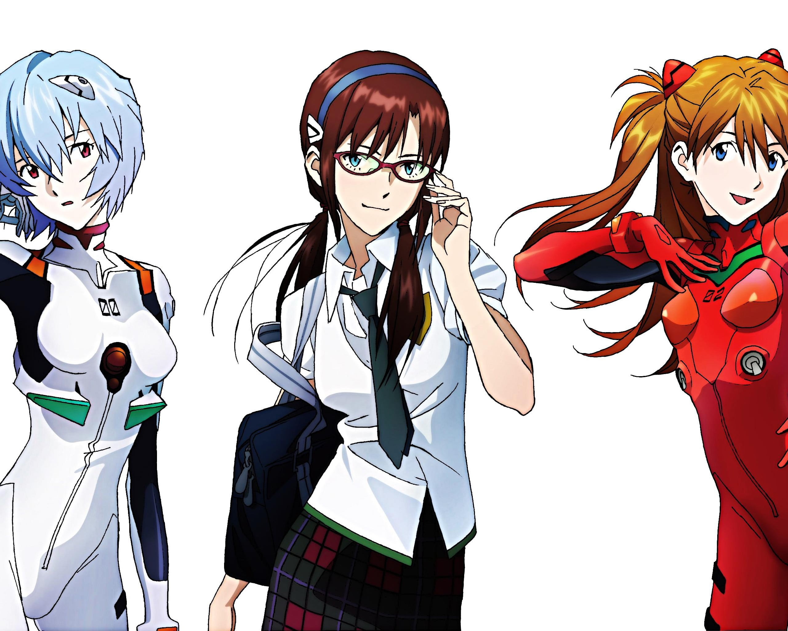 three female anime characters, Neon Genesis Evangelion, Ayanami Rei, Asuka Langley Soryu