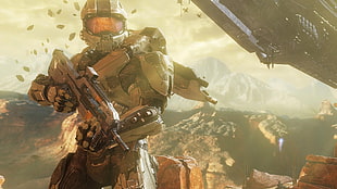 man holding rifle digital wallpaper, Halo 4, video games