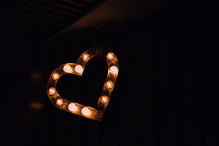 heart brown signage, Heart, Light, Lighting HD wallpaper