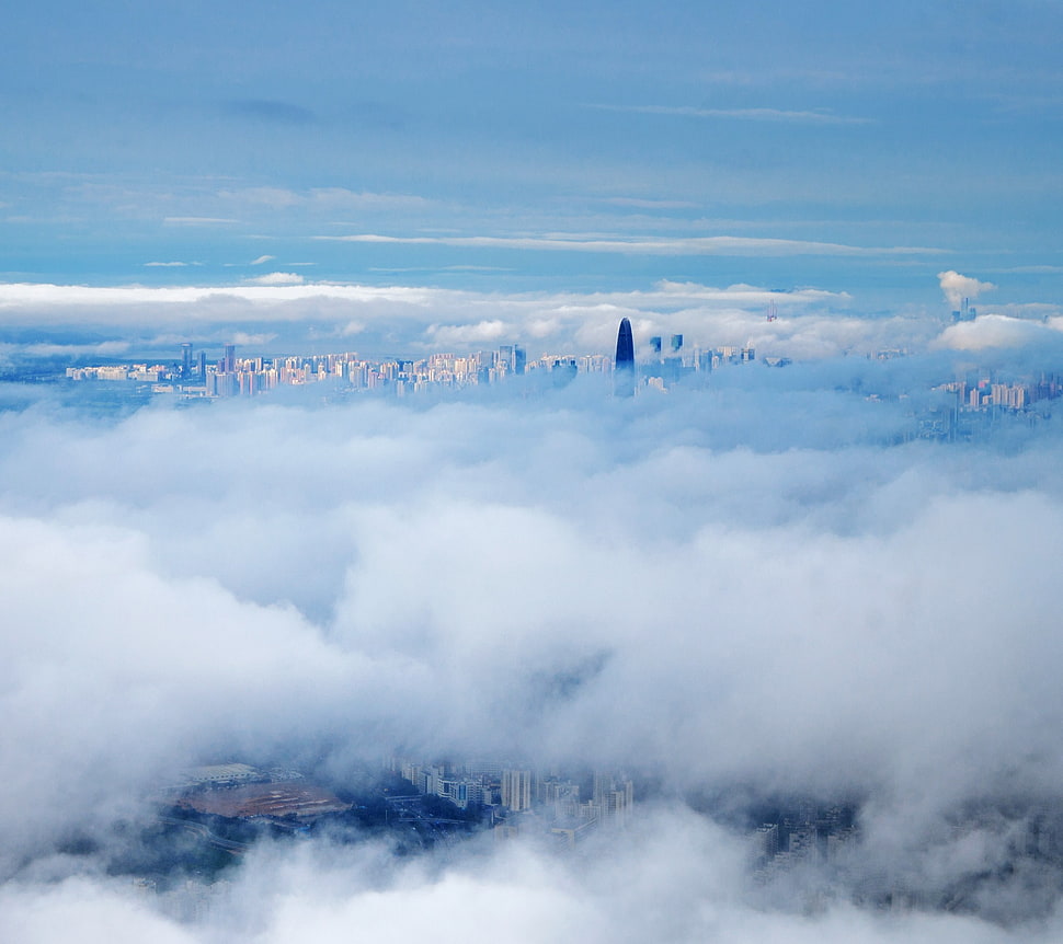 white cloud, clouds, skyscraper HD wallpaper