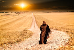 person in robe on pathway HD wallpaper