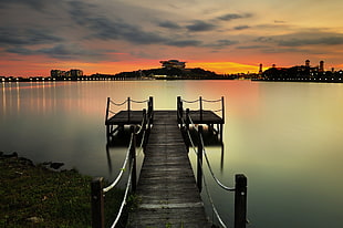 photo of dock on body of water HD wallpaper