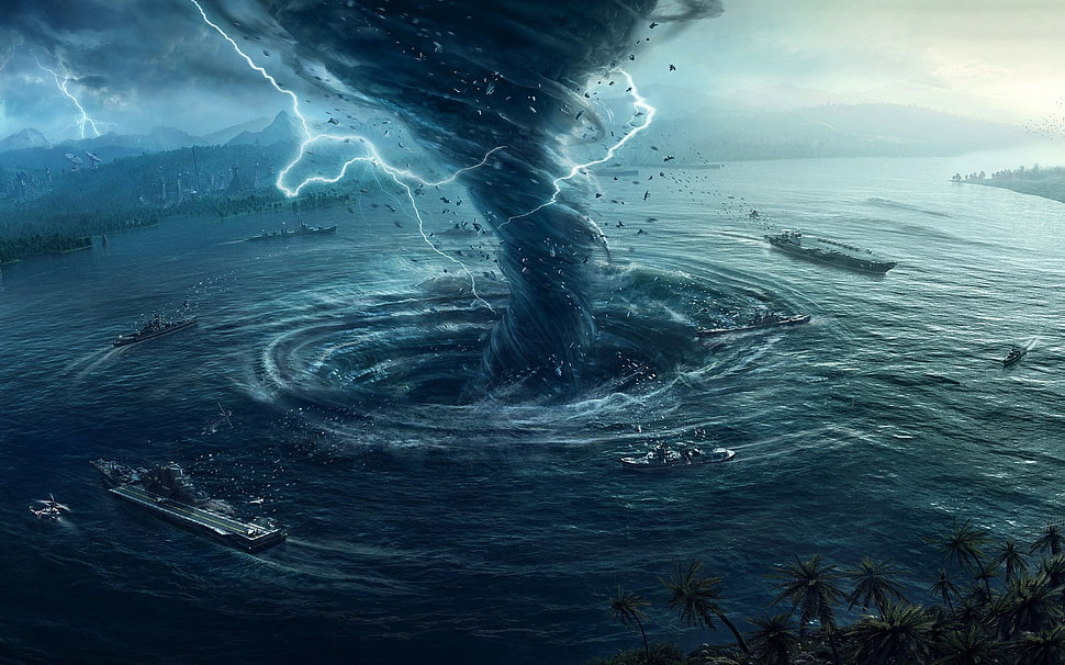 sea tornado digital wallpaper, Desktopography, Natural Disaster, hurricane, water HD wallpaper