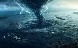 sea tornado digital wallpaper, Desktopography, Natural Disaster, hurricane, water